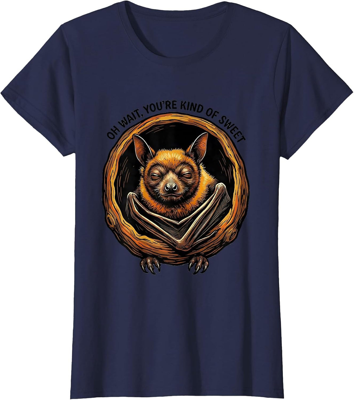 Women's Oh Wait, You're Kind Of Sweet Vintage Bat Lover Halloween T-Shirt - Navy Blue