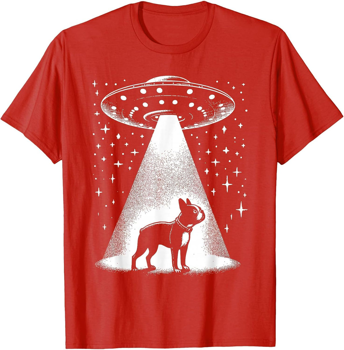 Boston Terrier Mom Dad Dog - Funny Alien UFO T-Shirt - Red