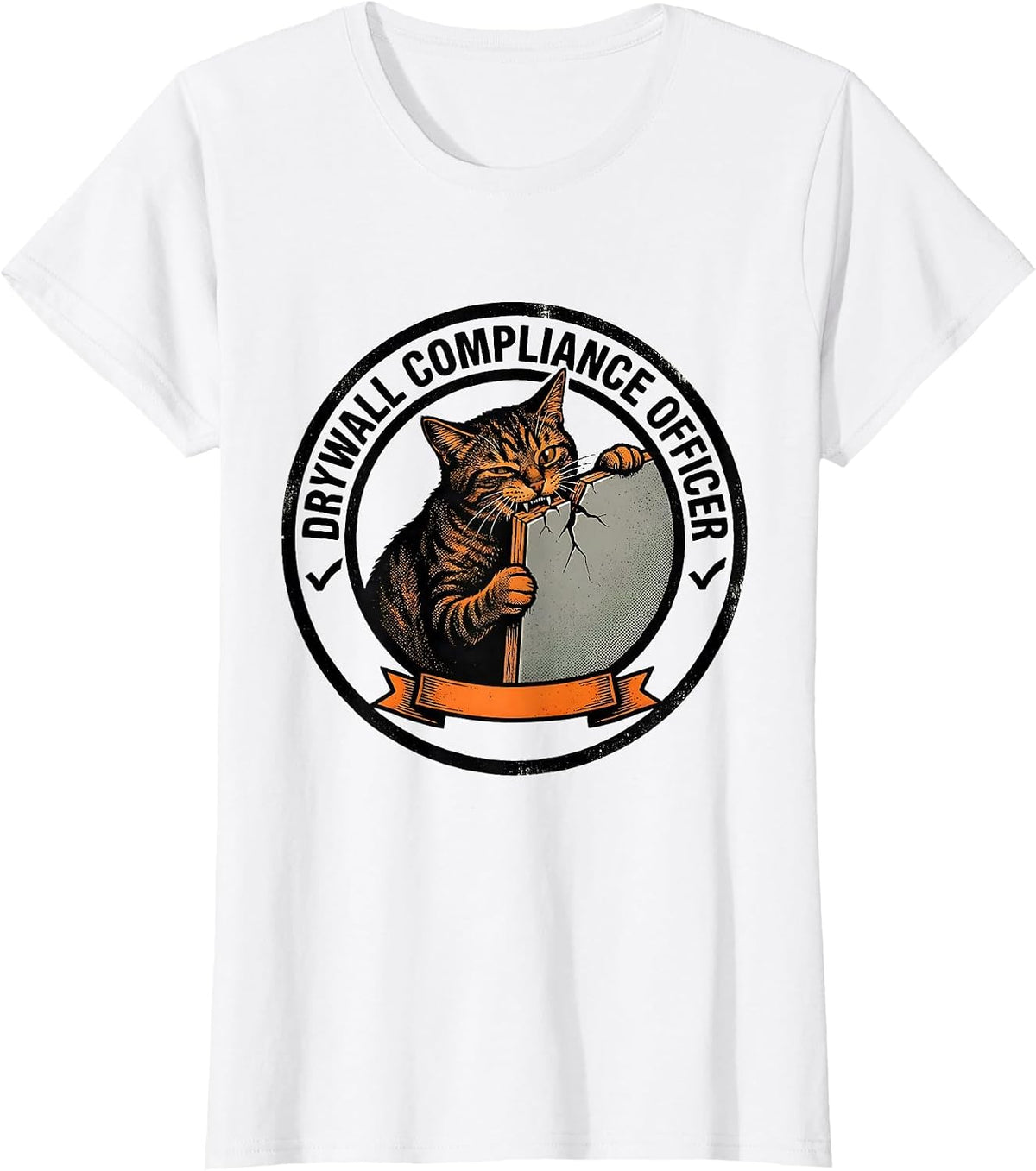 Drywall Compliance Officer Funny Cat Meme Bootleg Humor T-Shirt - White