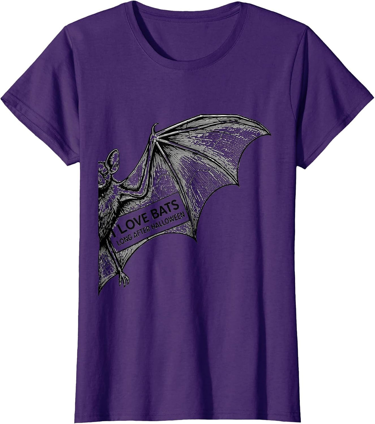 Women's I Love Bats Long After Halloween Vintage Bat Lover Halloween T-Shirt - Purple