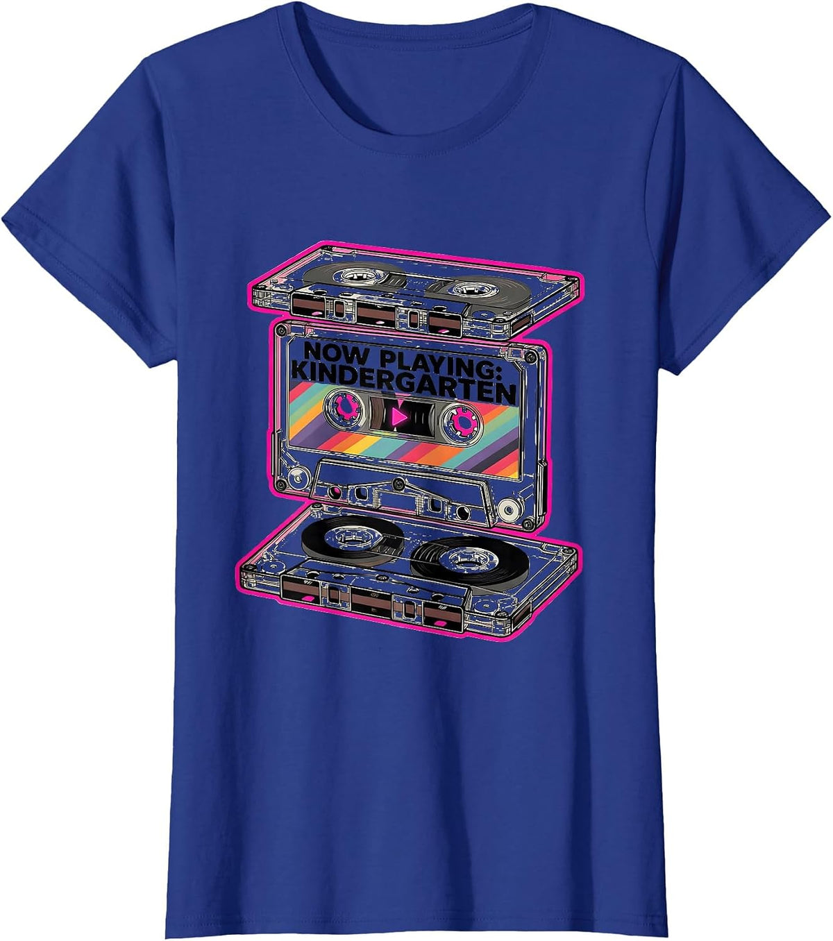 Women's Now Playing Kindergarten Exploded View Technical Teacher T-Shirt - Royal Blue