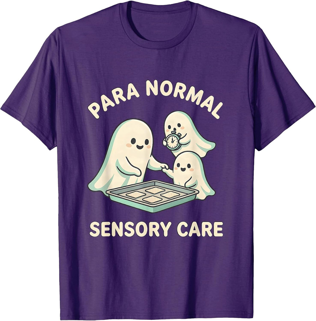 Men's Para Normal Sensory Care Cute Kawaii Ghost Paraprofessional T-Shirt - Purple