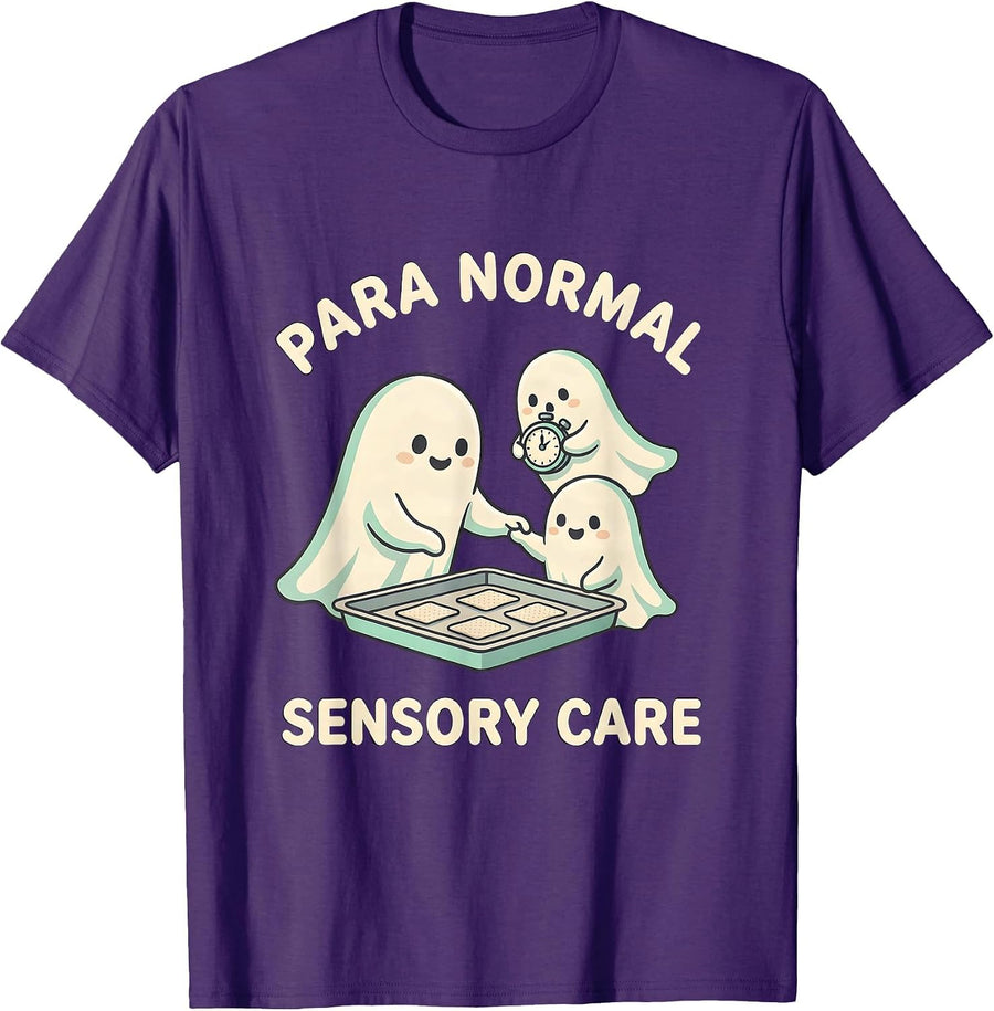 Men's Para Normal Sensory Care Cute Kawaii Ghost Paraprofessional T-Shirt - Purple