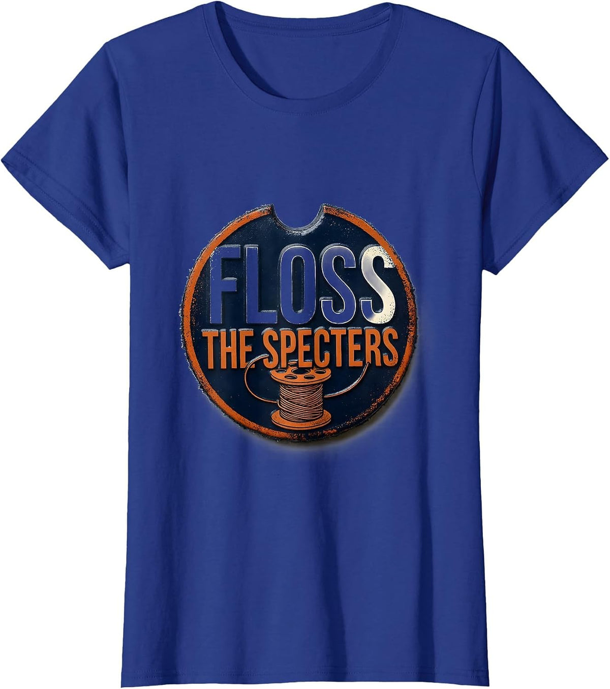 Women's Floss the Specters Rubber Stamp Halloween Dental Humor T-Shirt - Royal Blue