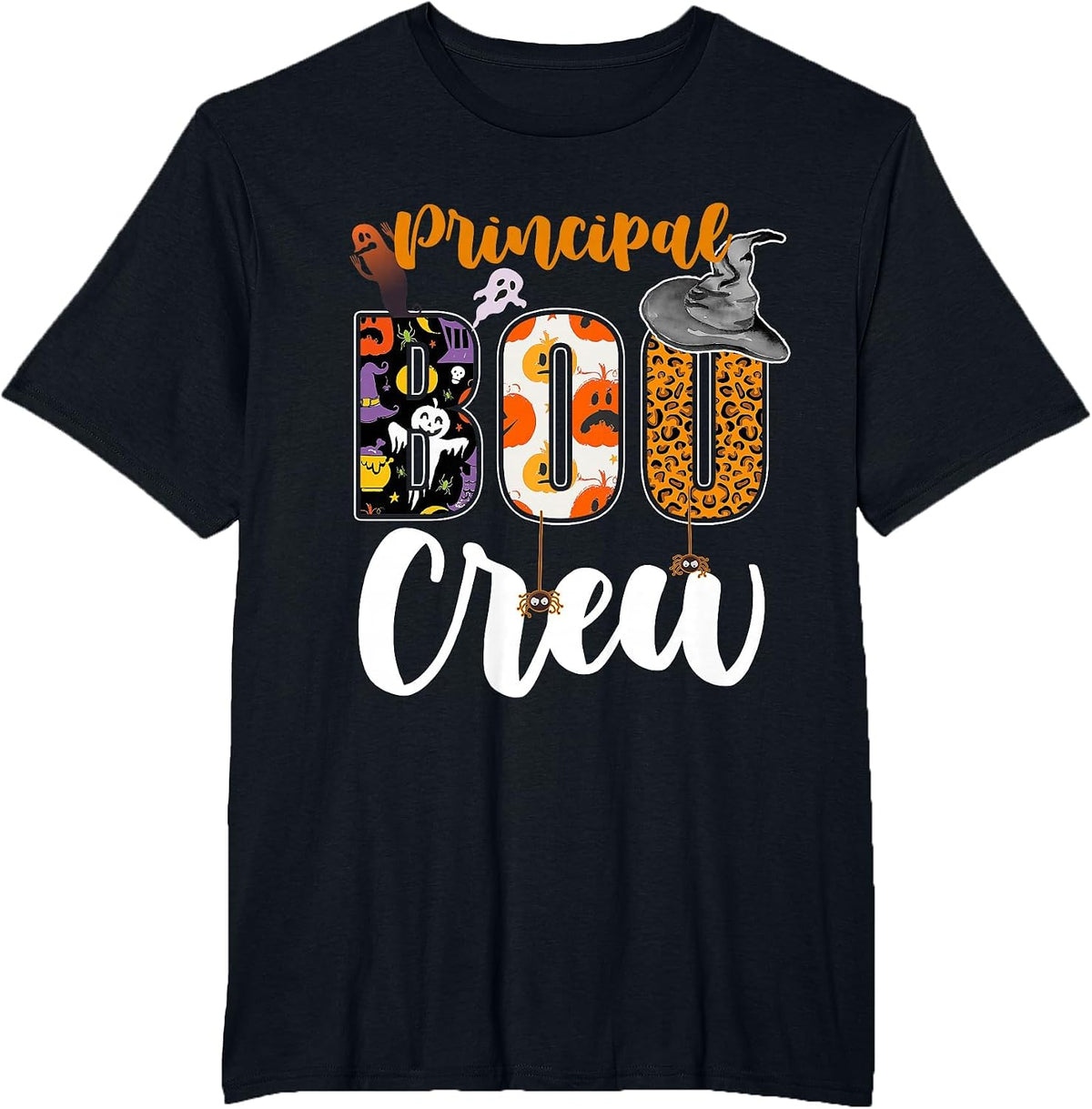 Principal Boo Crew Ghost Halloween Teachers School Matching T-Shirt - Black