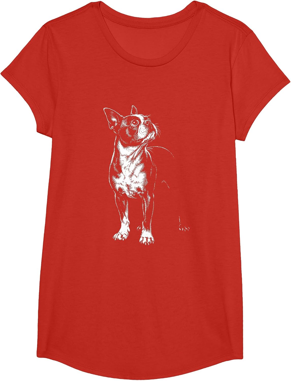 Boston Terrier Portrait Minimalist T-Shirt - Girls Red