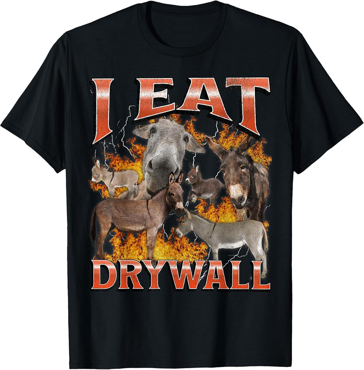 I Eat Drywall Funny Offensive Donkey Meme Bootleg Graphic T-Shirt - Black