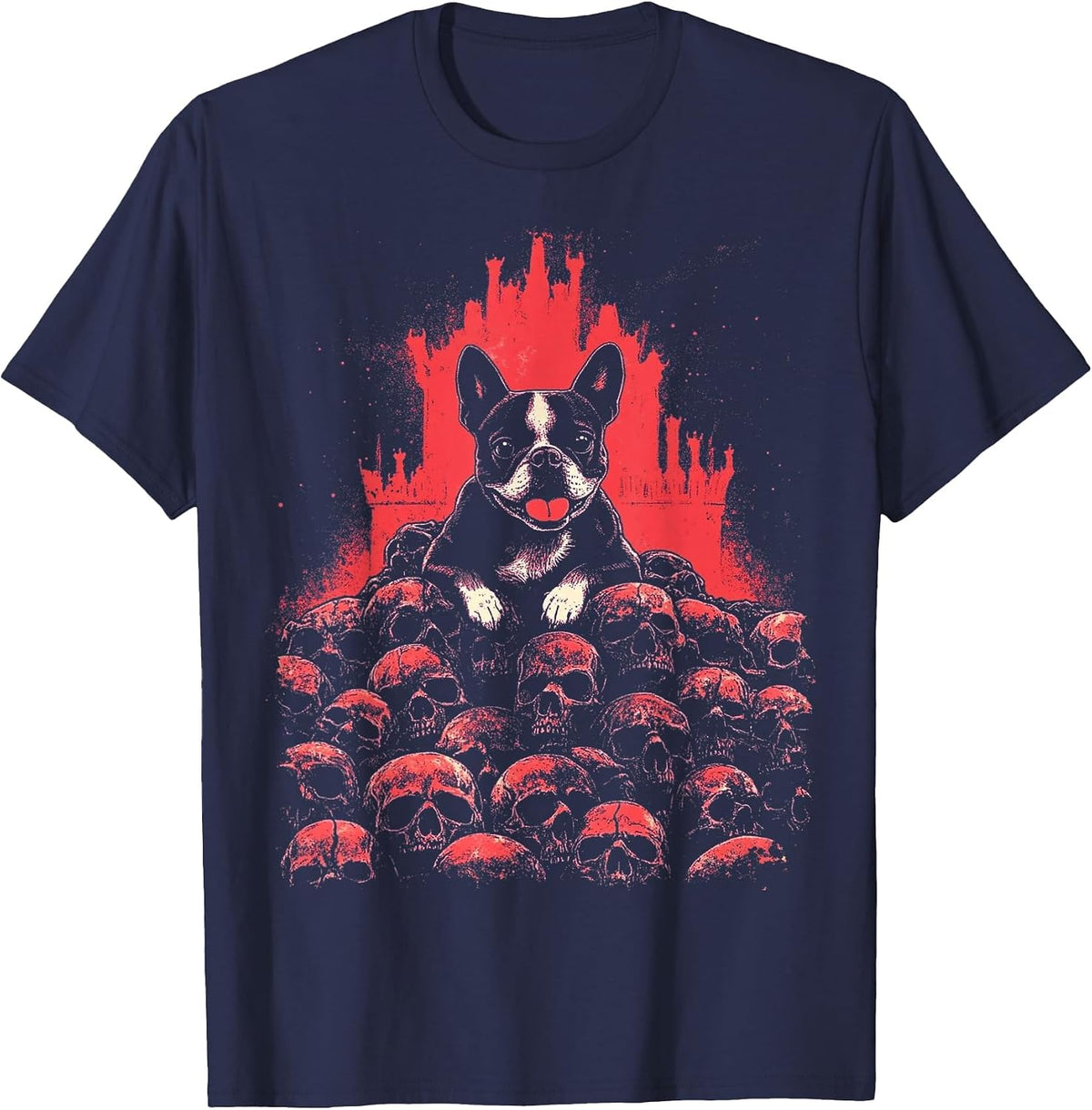 Boston Terrier Dog Skeleton Goth T-Shirt - Navy Blue