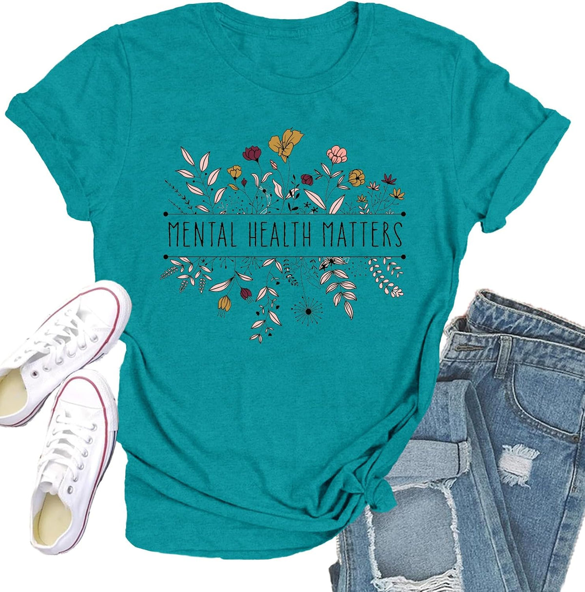 Mental Health Matters Shirt for Women Be Kind Tshirts Therapist Tee Top - Cyan