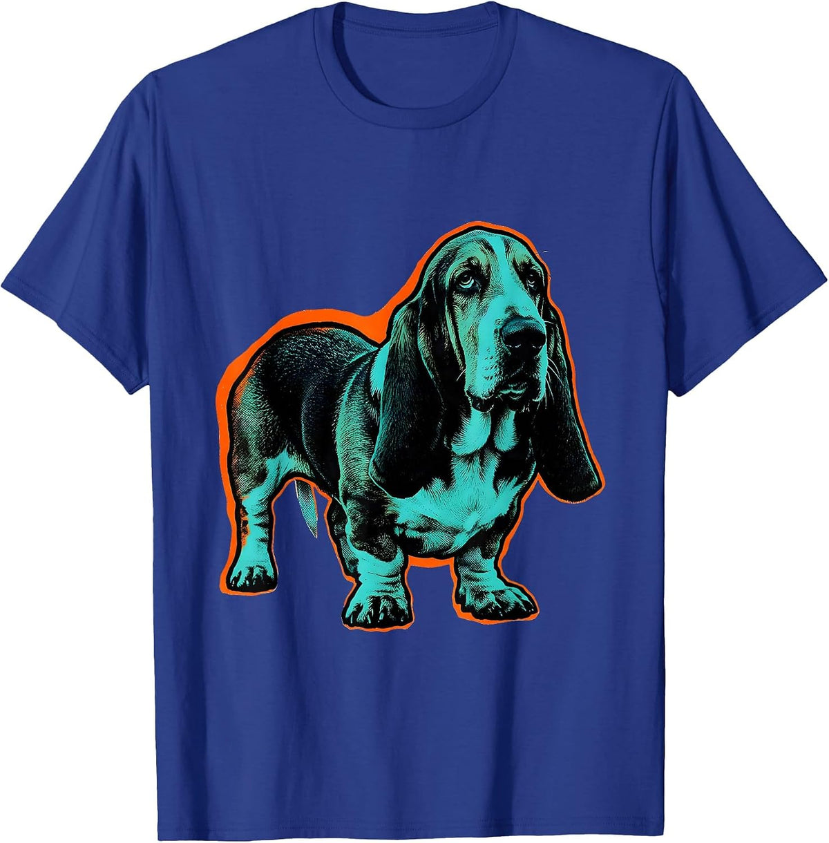 Men's Basset Hound Ghost Pumpkin Risograph Halloween Dog Lover T-Shirt - Royal Blue