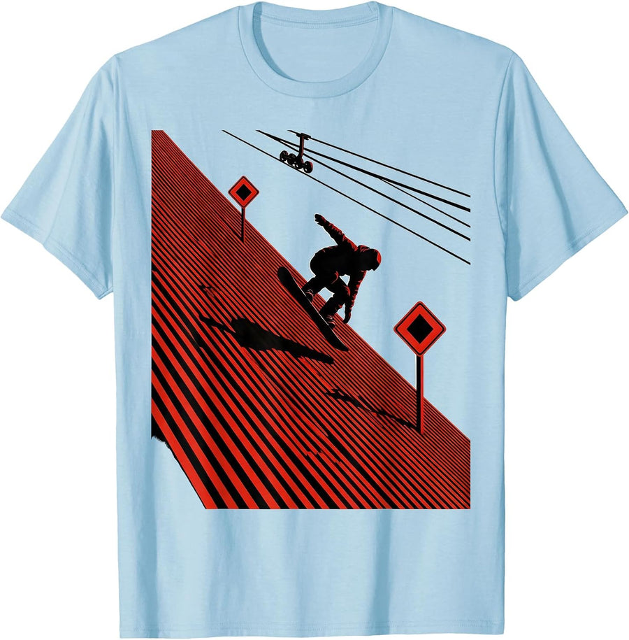 Men's Snowboarder Silhouette Vintage Ski And Snowboard Humor T-Shirt - Baby Blue