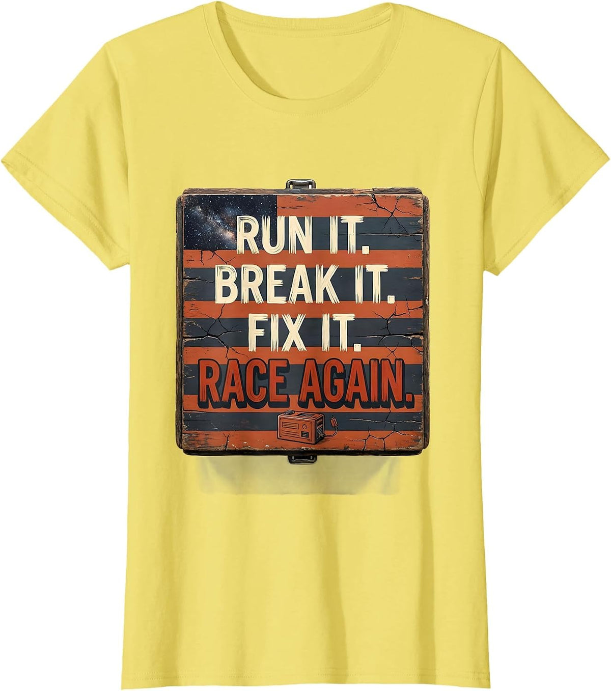 Run It. Break It. Fix It. Race Again Patriotic RC Car Racing T-Shirt - Lemon Yellow