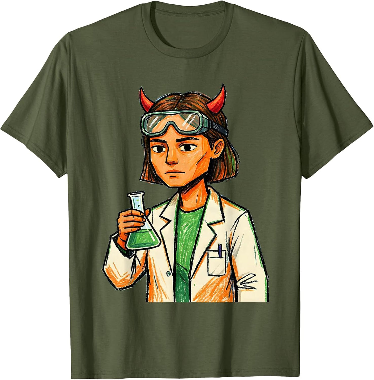 Quiet Science Teacher Halloween Costume Naive Kidcore T-Shirt - Olive Green