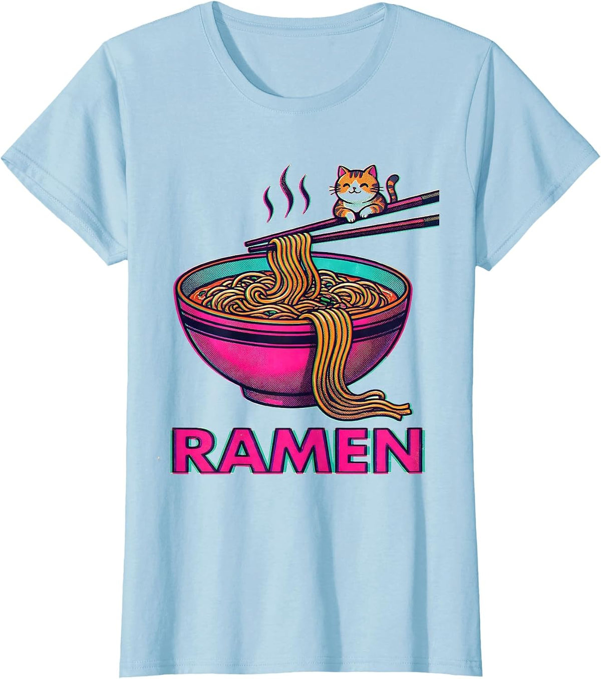 Women's RAMEN Kawaii Anime Cat Ramen Lover Funny Japanese Humor T-Shirt - Baby Blue