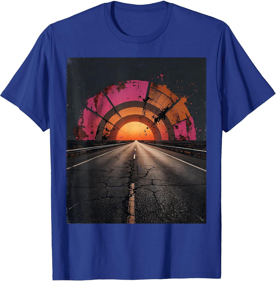 Neon Grid Highway Retro 80s Synthwave Design T-Shirt - Royal Blue