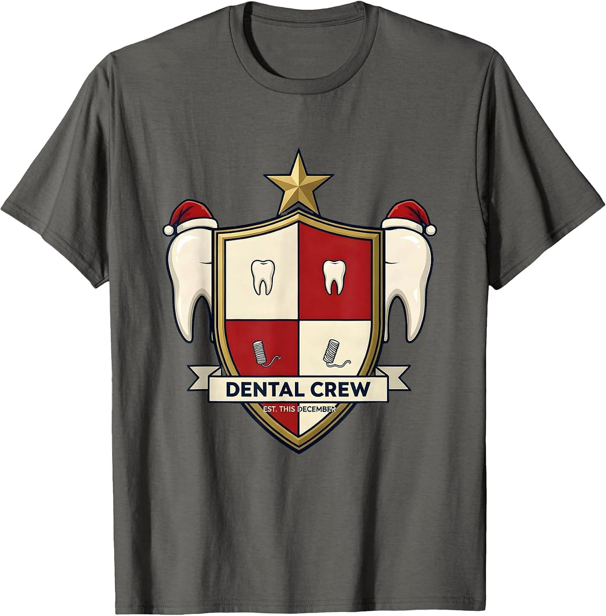 Men's Dental Crew Est This December Funny Dental Team Christmas T-Shirt - Asphalt Grey