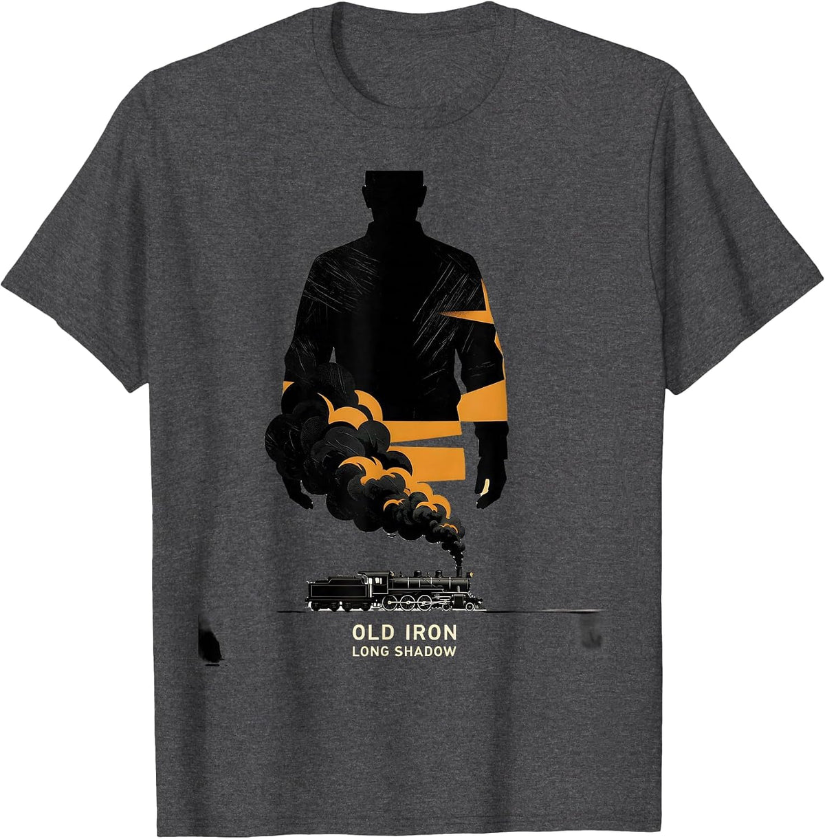 Men's Old Iron Long Shadow Vintage Steam Locomotive Train T-Shirt - Dark Heather Grey