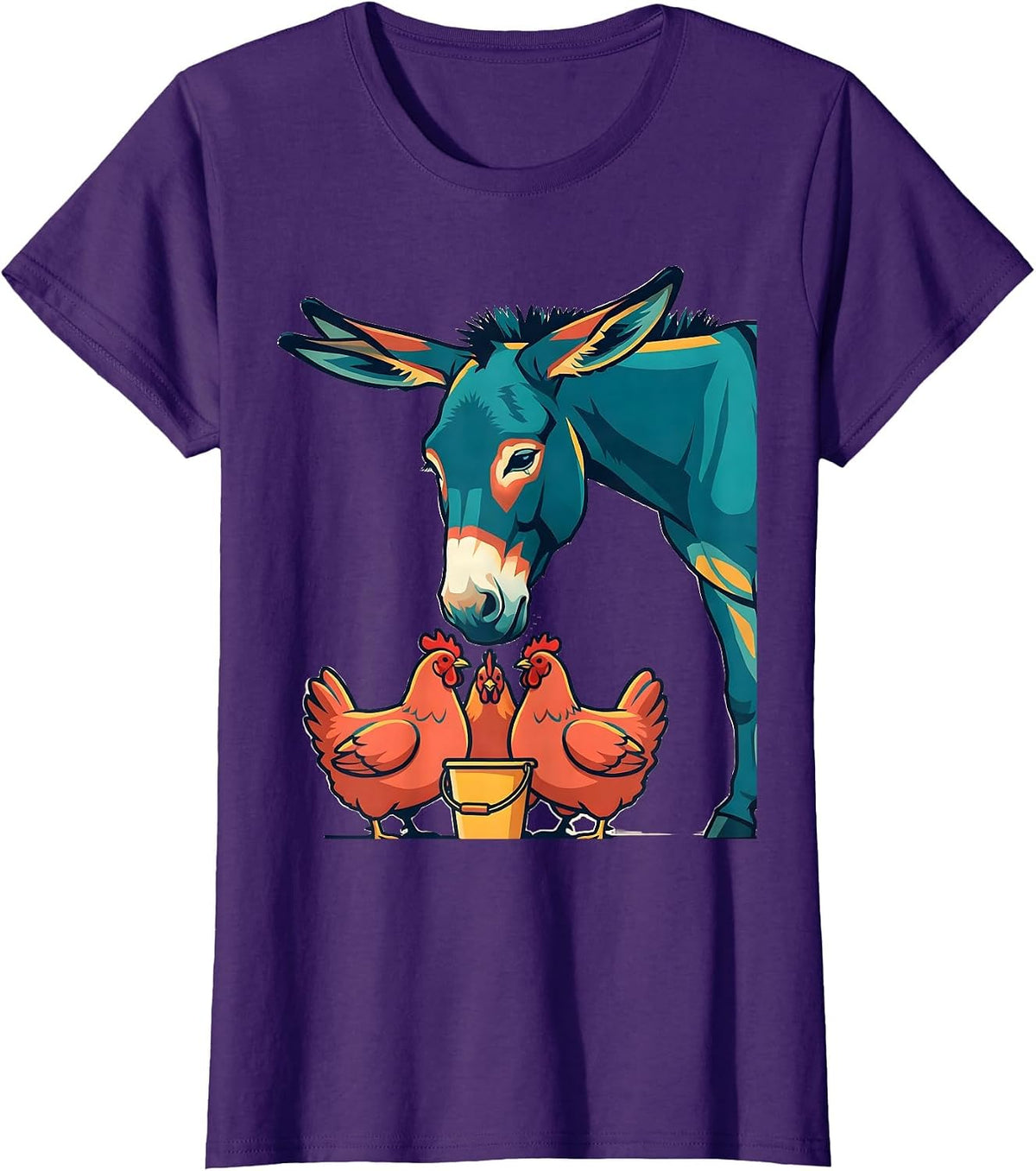 Women's Donkey And Chickens Farm Animal Humor Country Life T-Shirt - Purple