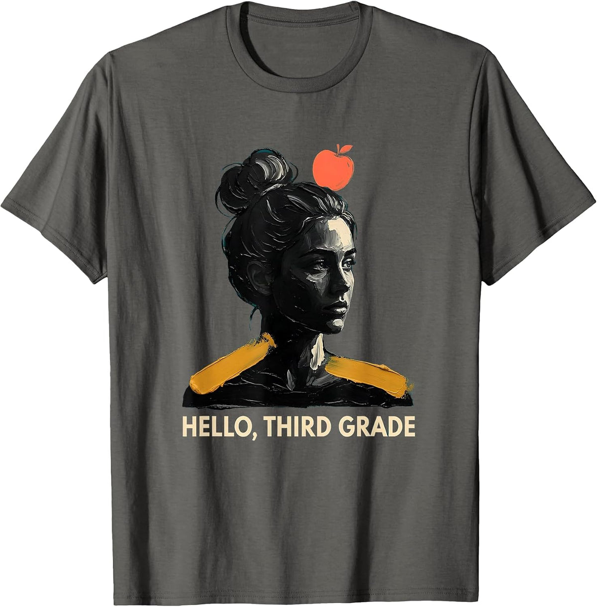 Hello, Third Grade Cute Messy Bun Back To School Girl T-Shirt - Asphalt Grey