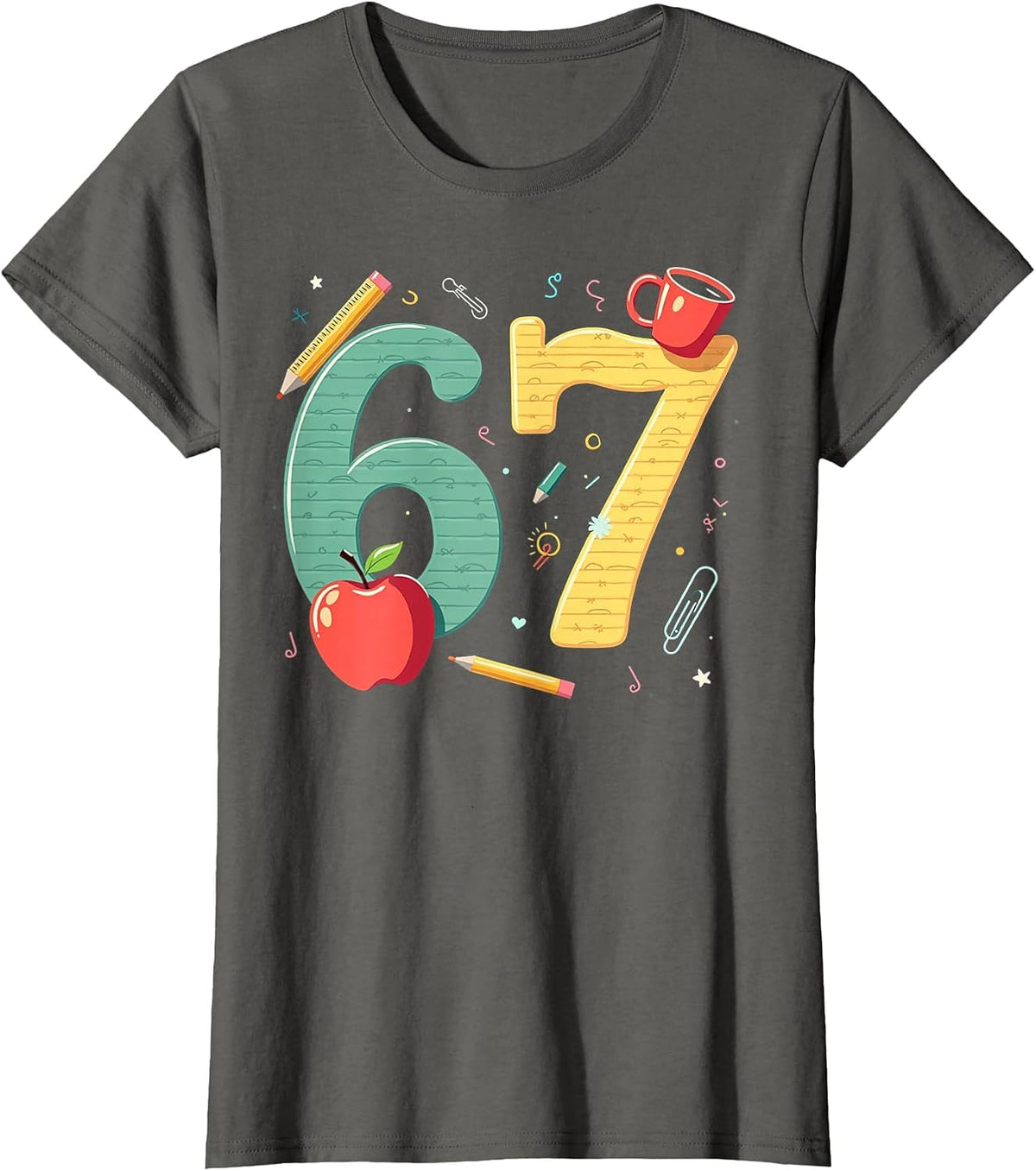 Six Seven 67 Teacher School Meme Vibes T-Shirt - Asphalt Grey