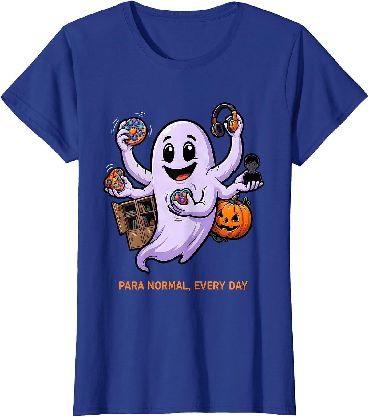 Women's Para Normal Every Day Cartoon Ghost Paraprofessional T-Shirt - Royal Blue