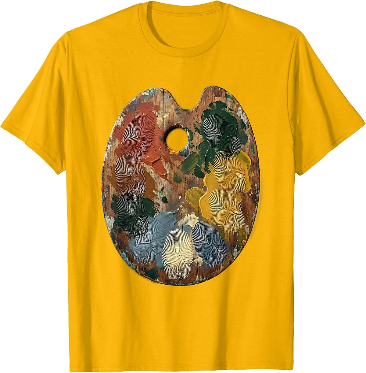 First Grade Teacher Paint Palette Fingerprint Art T-Shirt - Golden Yellow