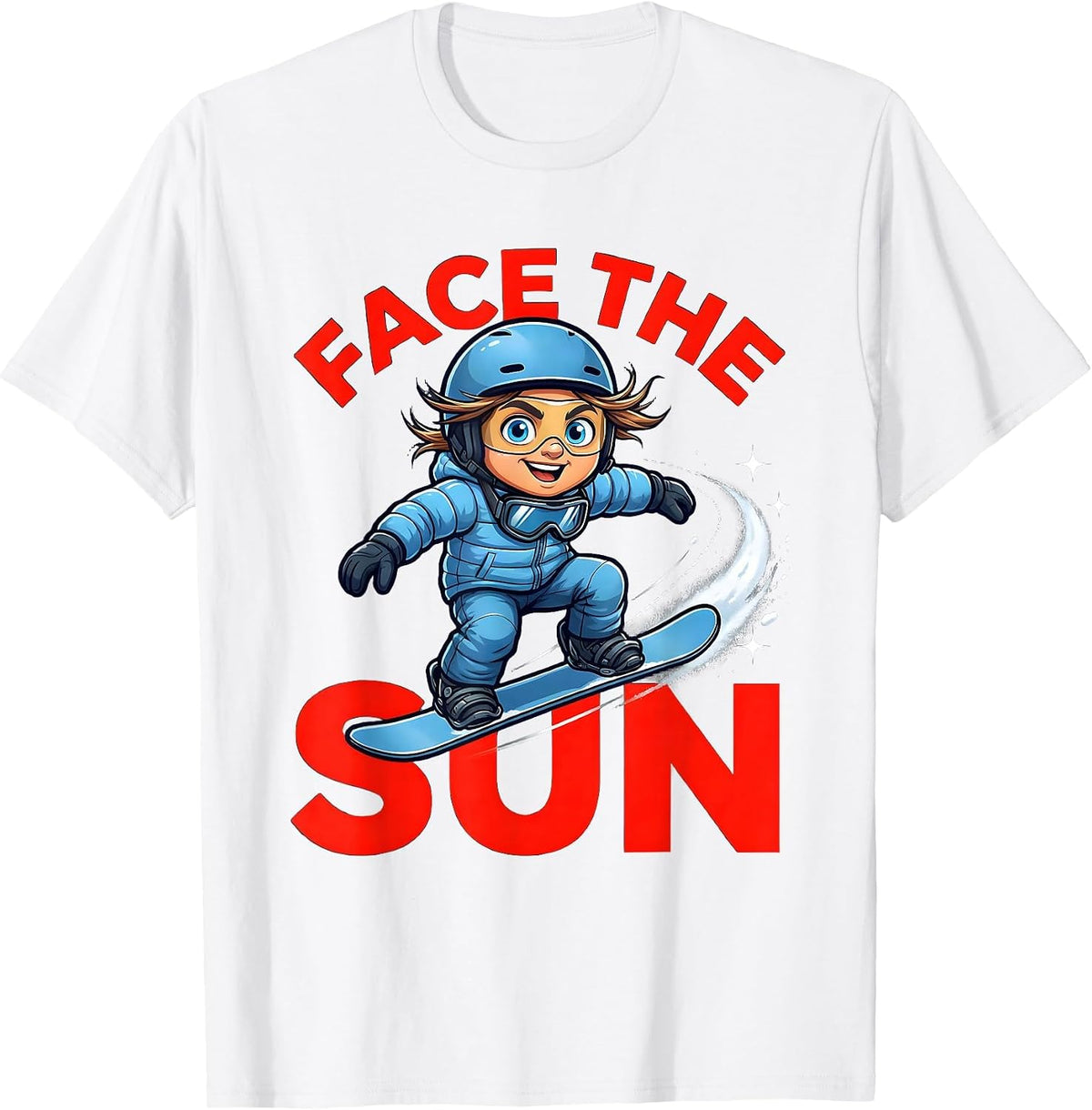 Men's FACE THE SUN Funny Snowboarder Ski Lover Snow Season T-Shirt - White