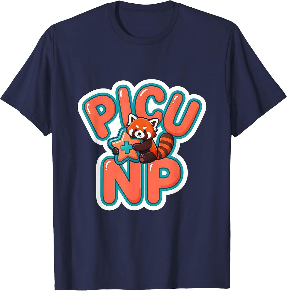 PICU NP Cute Red Panda Pediatric Nurse Practitioner Animal T-Shirt - Navy Blue