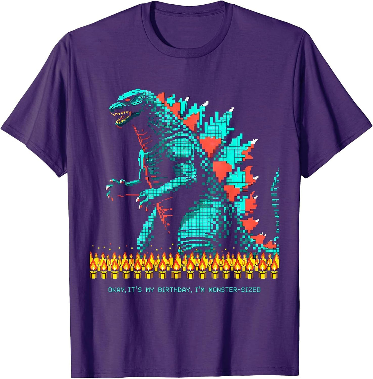 Men's Okay, It's My Birthday, I'm Monster-Sized Pixel Art T-Shirt - Purple