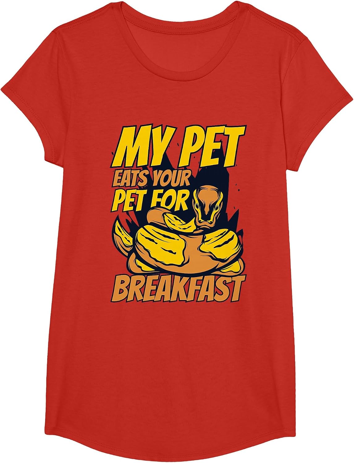 My Pet Eats Your Pet for Breakfast Banana Ball Python T-Shirt - Girls Red