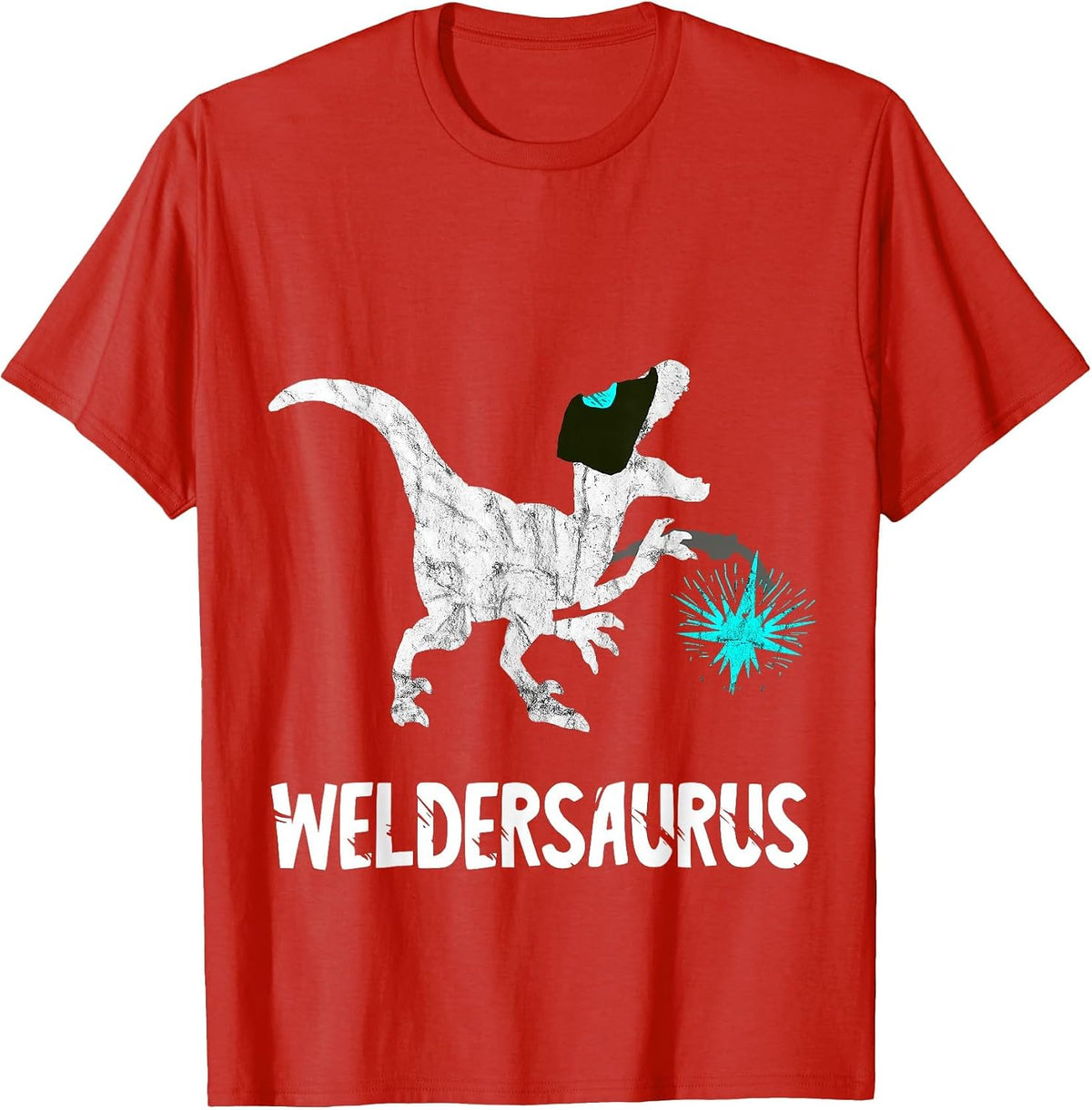 Welder Dinosaur Funny Mig Welding Dino Steel Worker T-Rex T-Shirt - Red