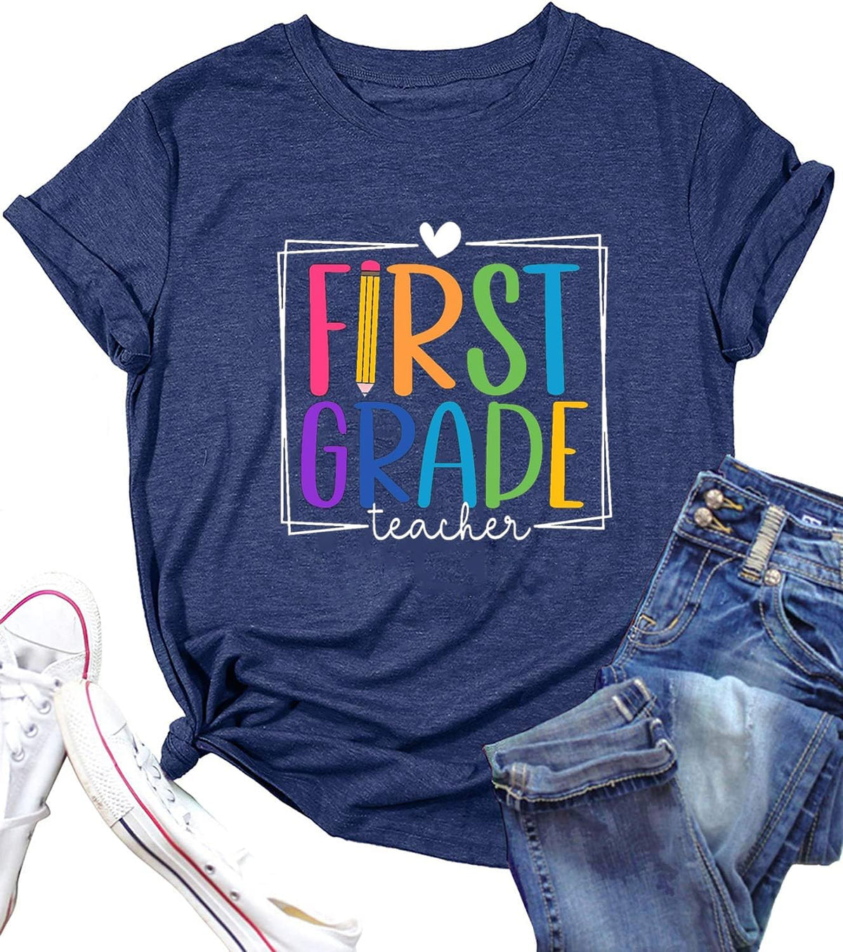 First Grade Teacher Shirts Women You Can Do Hard Things Tshirt Inspirational Saying Graphic Tee Tops - Deep Blue