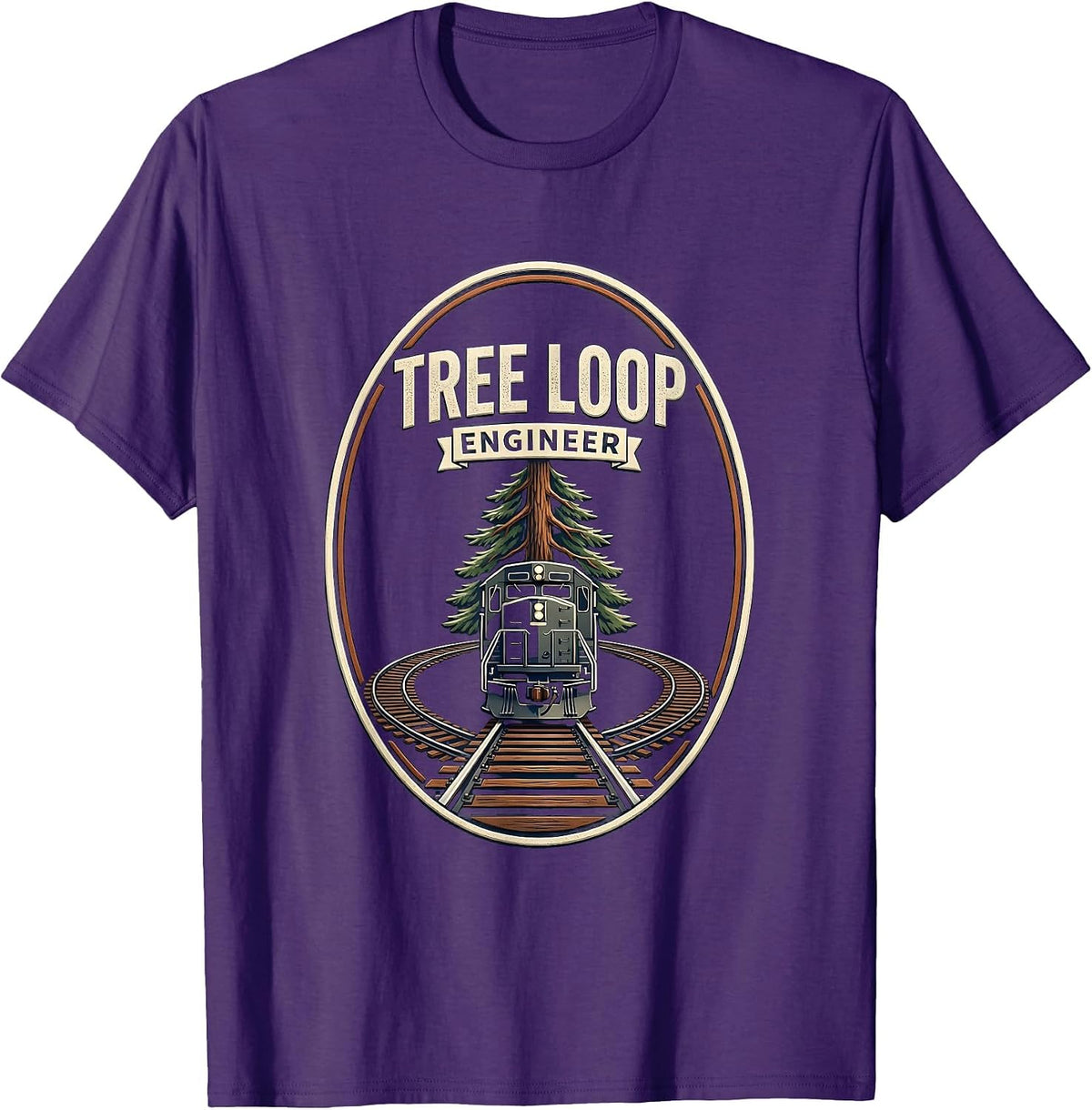 Tree Loop Engineer Vintage Train Hobbyist Christmas Tree T-Shirt - Purple