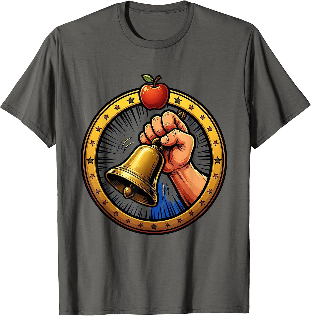 1st Grade Teacher Vintage School Bell Illustration T-Shirt - Asphalt Grey