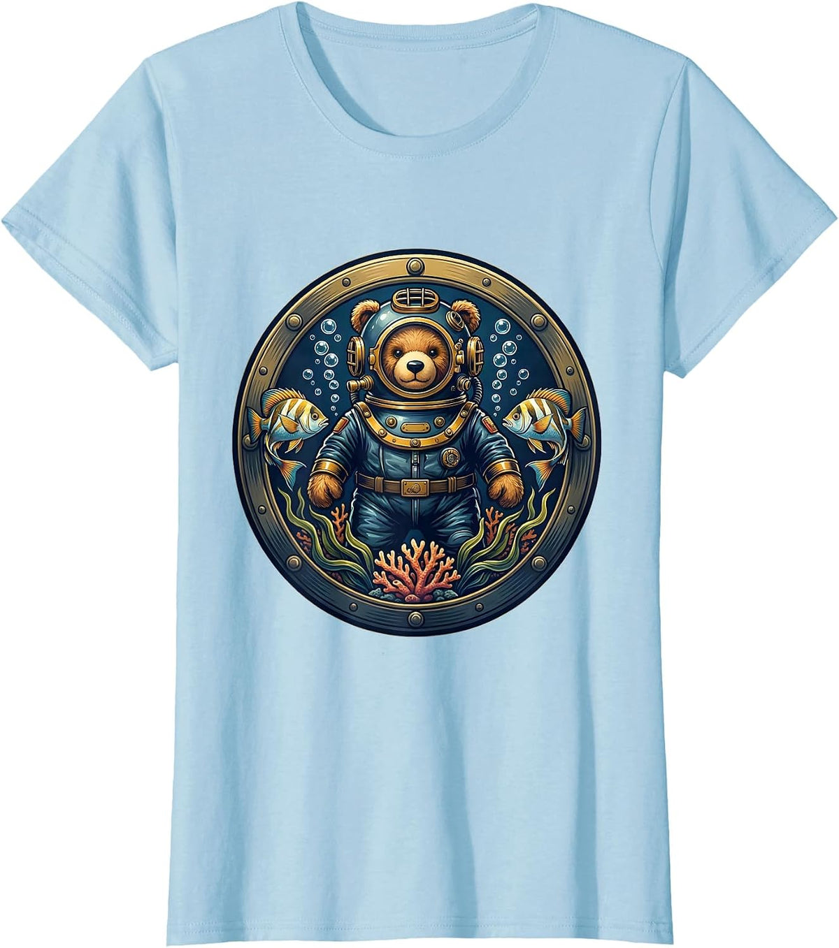 Teddy Bear Deep Sea Diver Underwater Adventure T-Shirt - Baby Blue