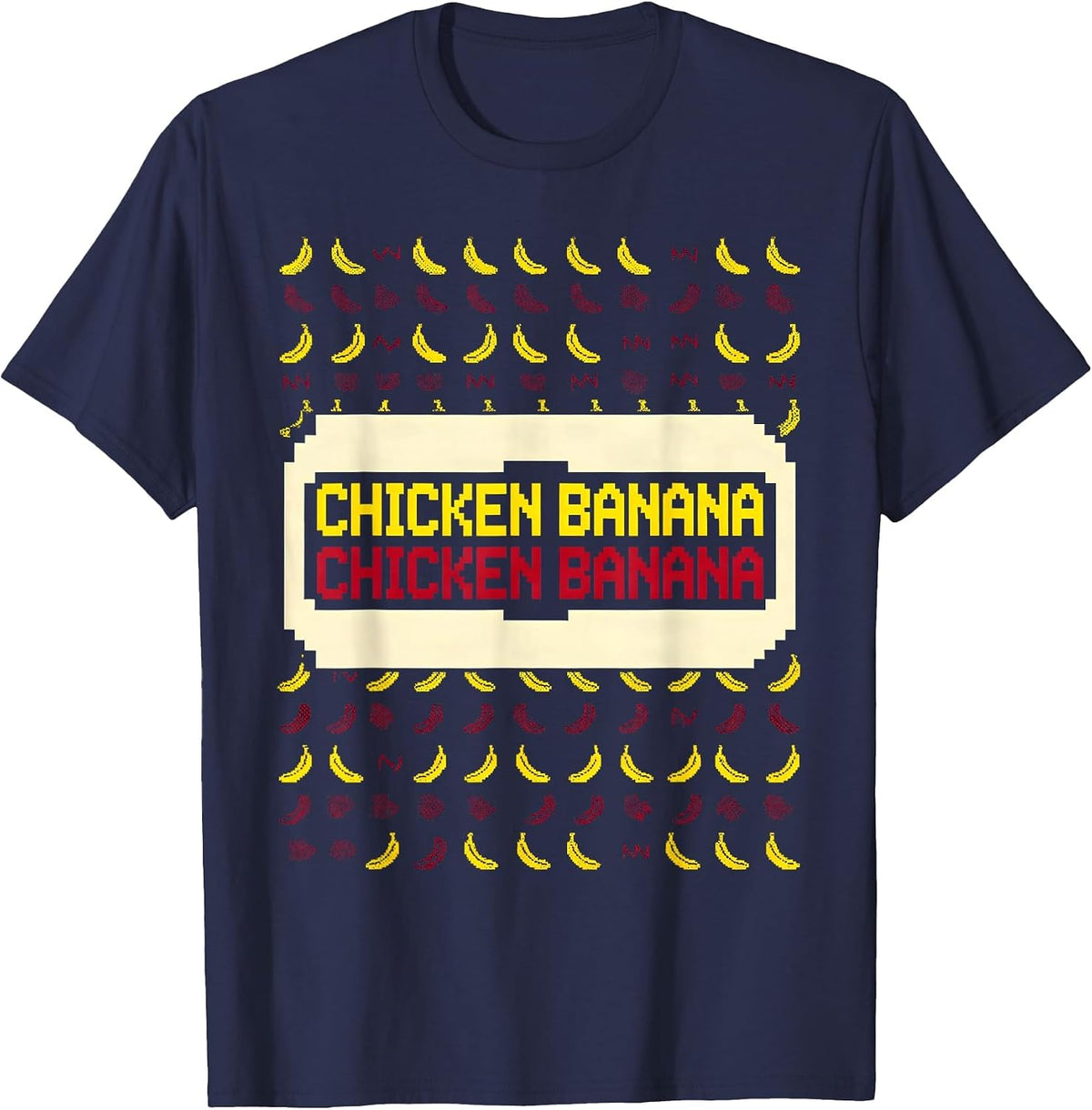 Chicken Banana Chicken Banana Funny Pixel Art Kids Meme T-Shirt - Navy Blue