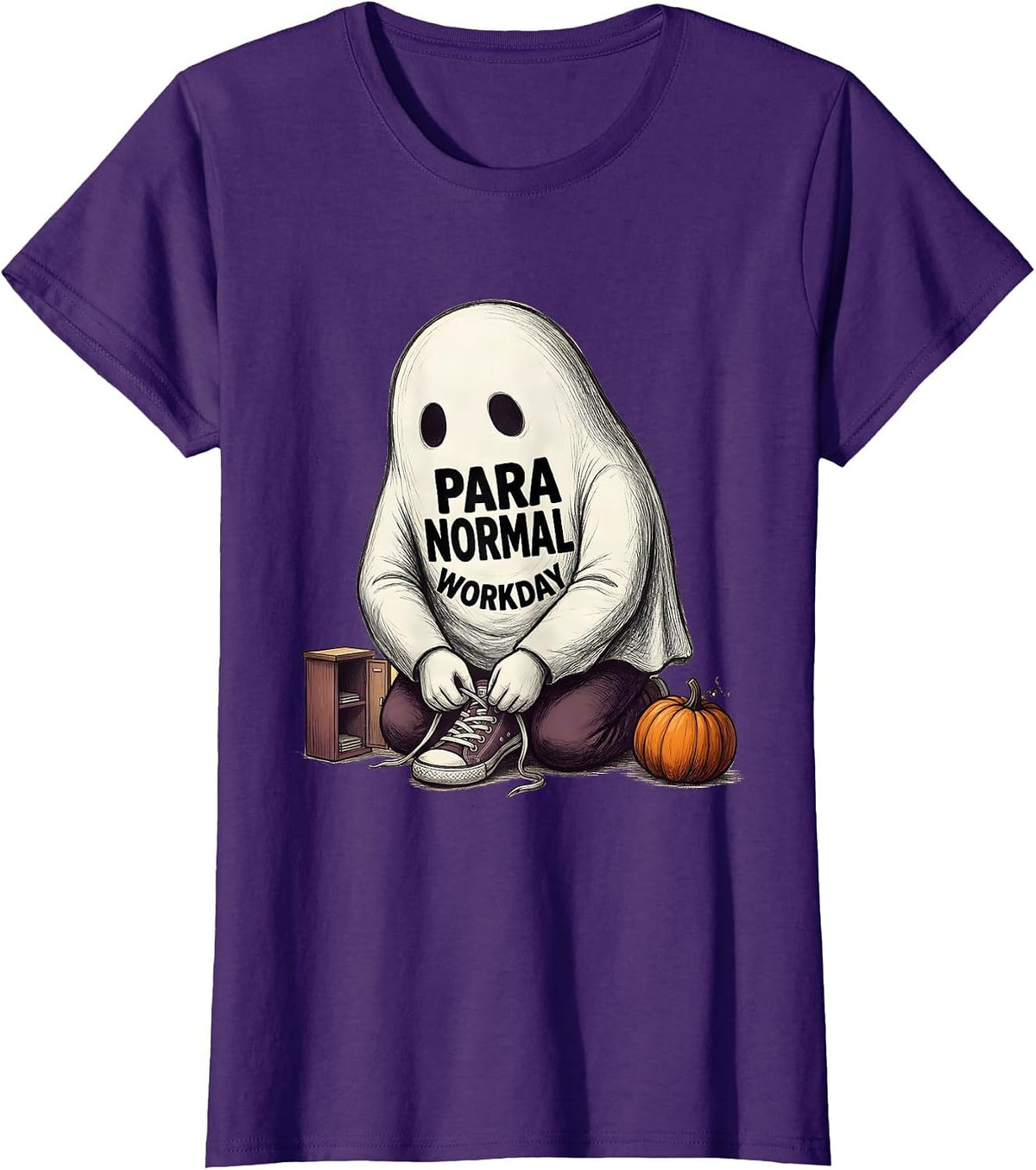 Women's Para Normal Workday Funny Ghost Paraprofessional Halloween T-Shirt - Purple