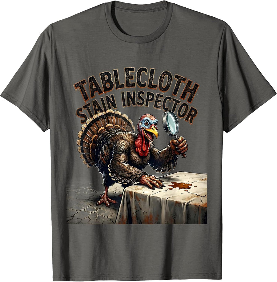 Tablecloth Stain Inspector Distressed Funny Thanksgiving T-Shirt - Asphalt Grey