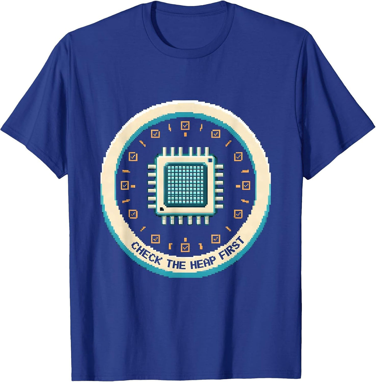 Check The Heap First Pixel Art IT Support Programmer Humor T-Shirt - Royal Blue