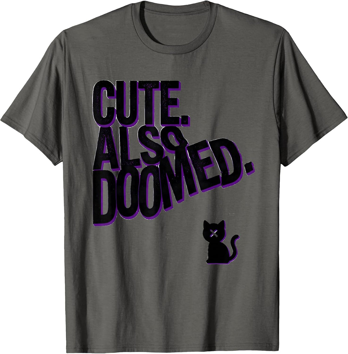 Men's Cute Also Doomed Pastel Goth Kawaii Creepy Cat New Wave T-Shirt - Asphalt Grey