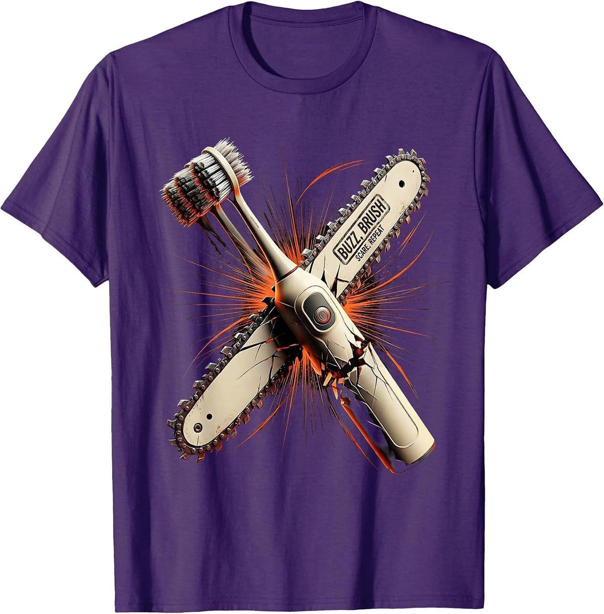 Halloween Dental Chainsaw Buzz Brush Scare Repeat T-Shirt - Purple