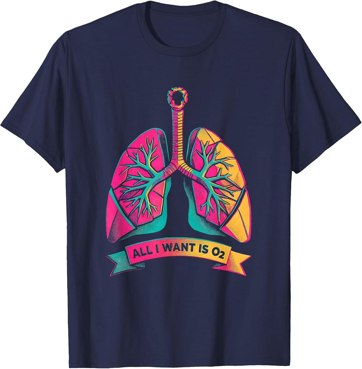 All I Want Is O2 Risograph Respiratory Therapist Christmas T-Shirt - Navy Blue