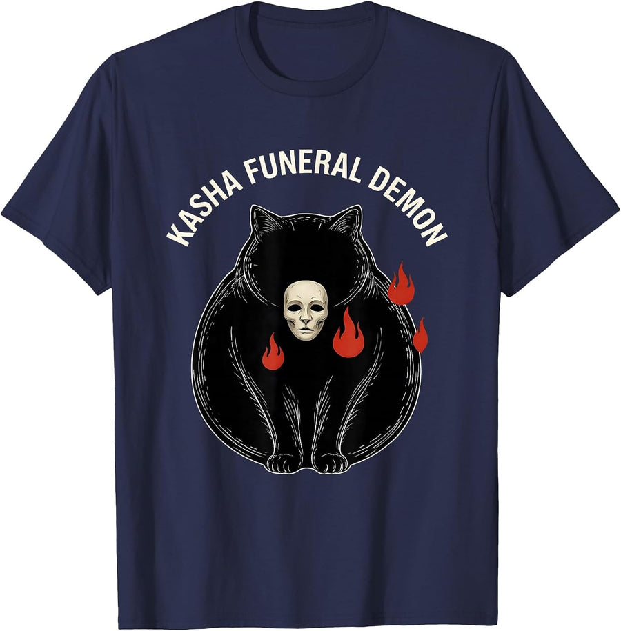 Kasha Funeral Demon Horror Anime Goth Kawaii Aesthetic T-Shirt - Navy Blue