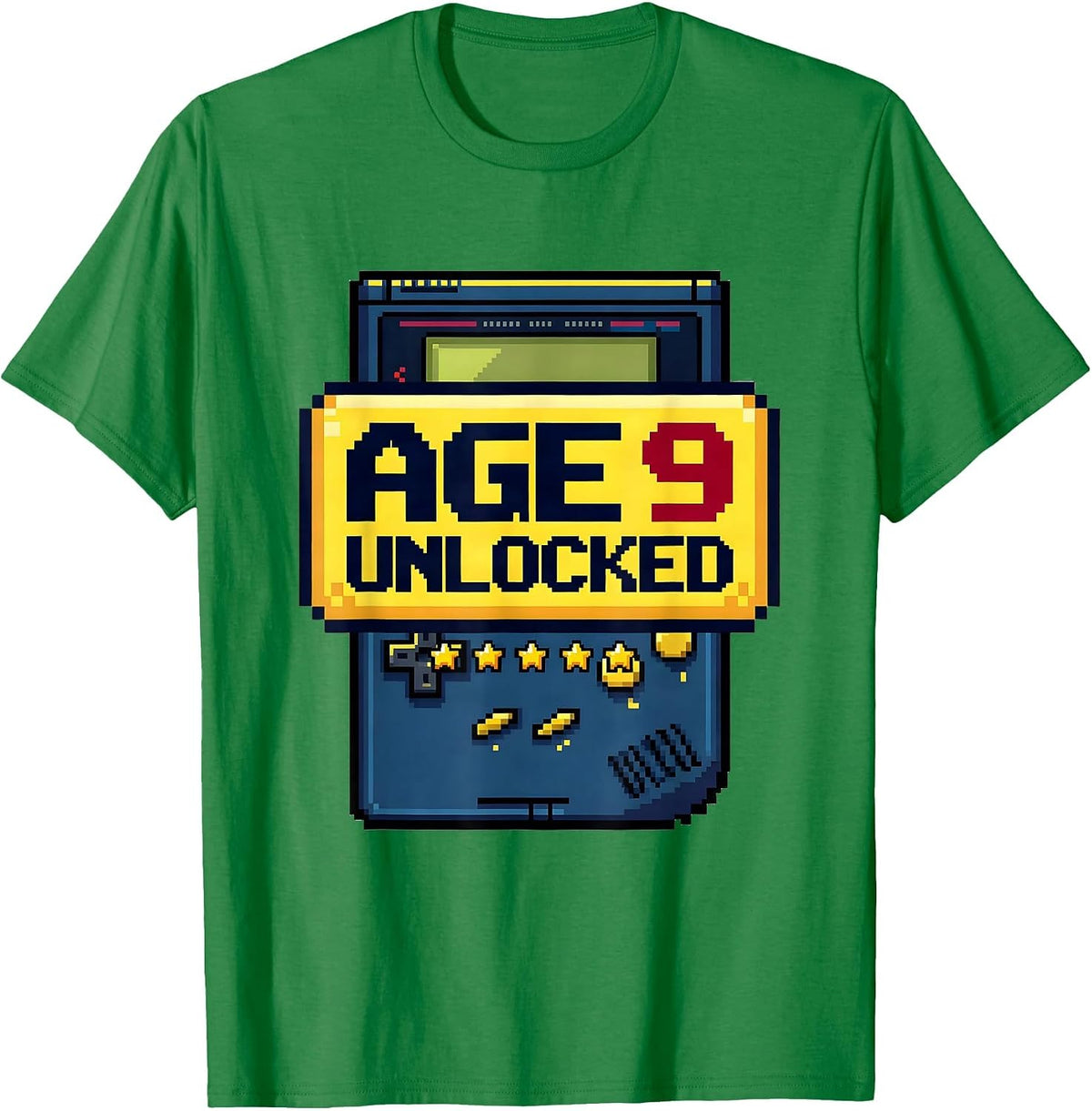 Men's Age 9 Unlocked Pixel Art Birthday Boy Video Gamer Party T-Shirt - Kelly Green