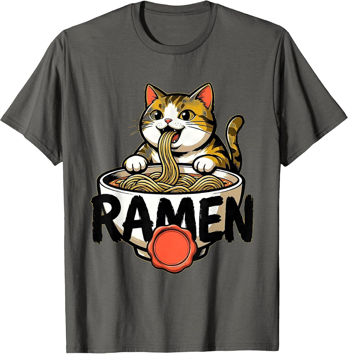 RAMEN Bold Kawaii Anime Cat Ramen Lover Gift T-Shirt - Asphalt Grey