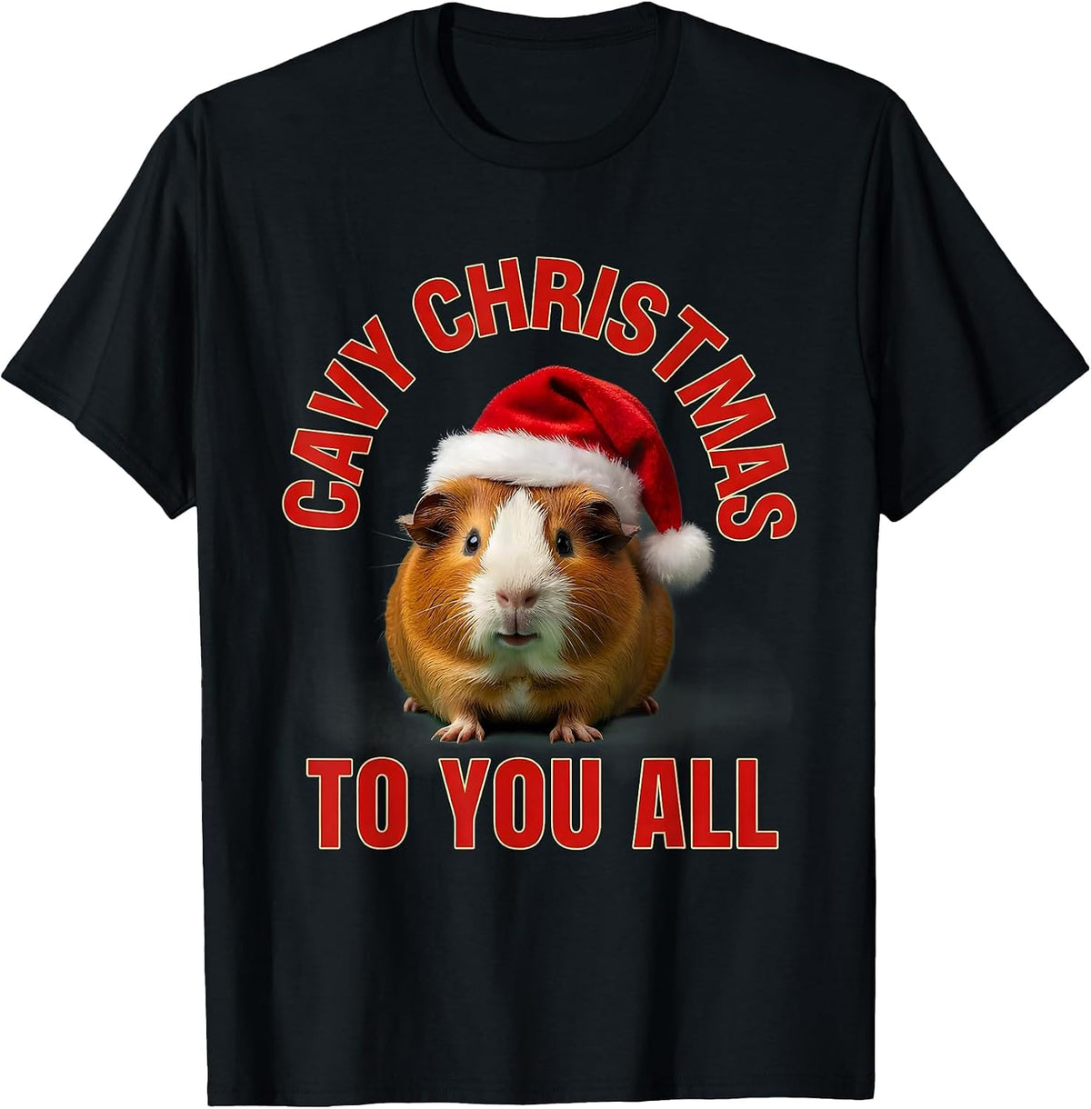Men's Cavy Christmas To You All Funny Guinea Pig Santa Hat Humor T-Shirt - Black