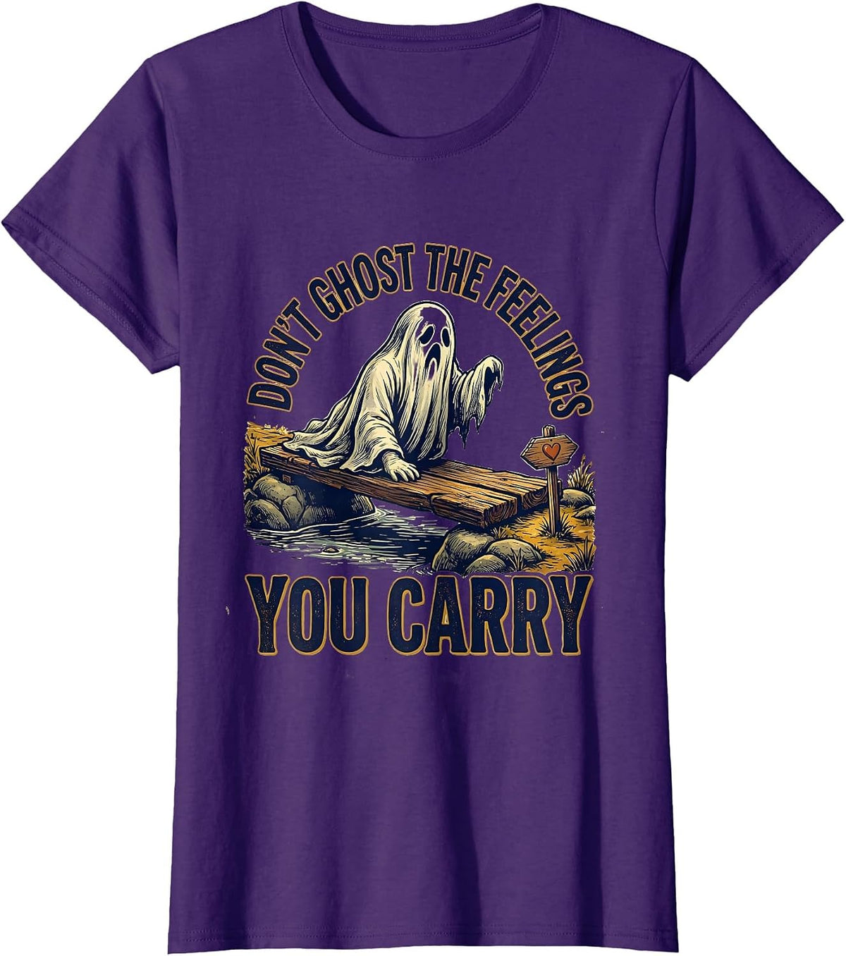 Women's Don't Ghost the Feelings You Carry Vintage Mental Health T-Shirt - Purple