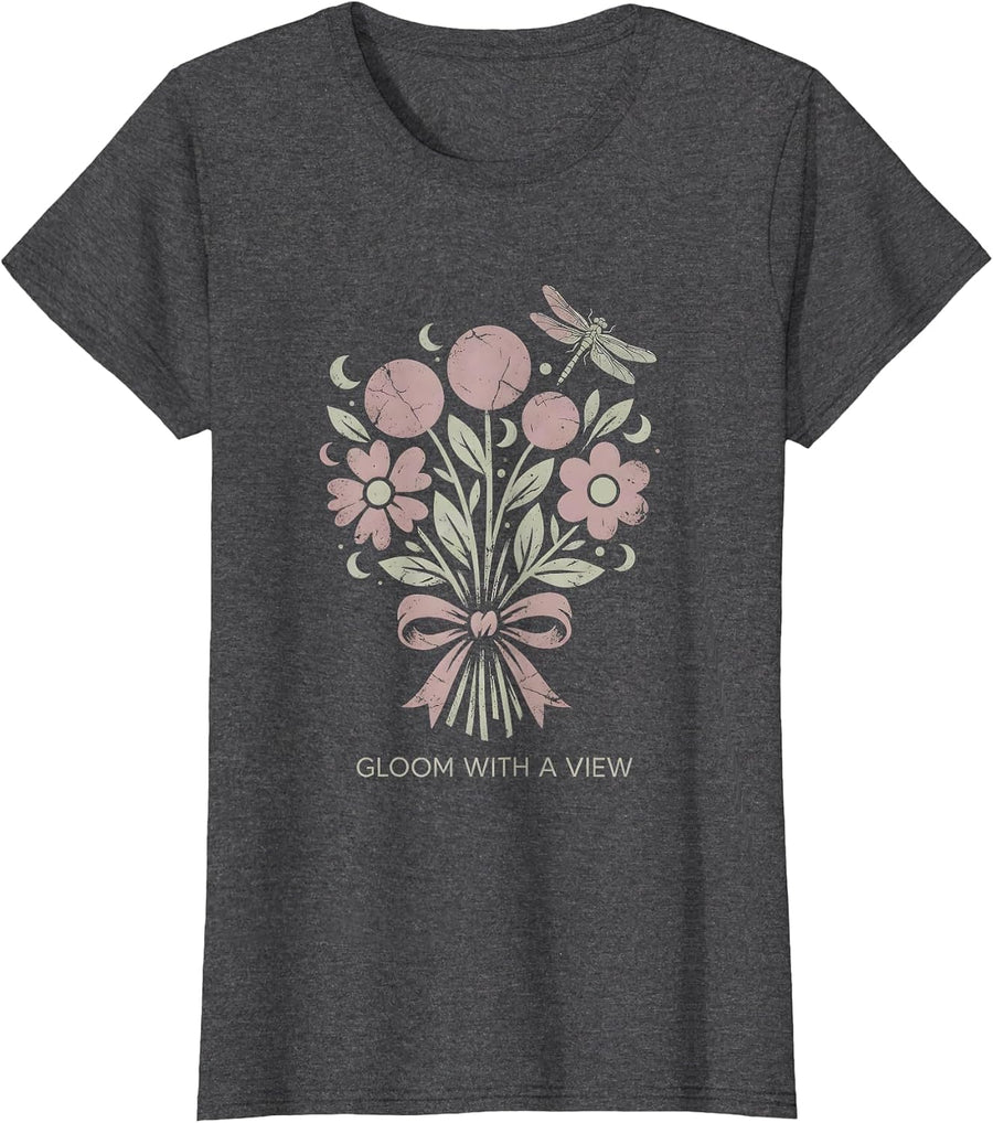 Women's Gloom With A View Goth Dark Aesthetic Design T-Shirt - Dark Heather Grey
