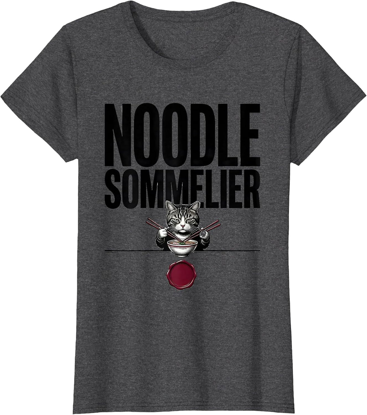 Women's Noodle Sommelier Funny Kawaii Anime Cat Ramen Japanese Art T-Shirt - Dark Heather Grey