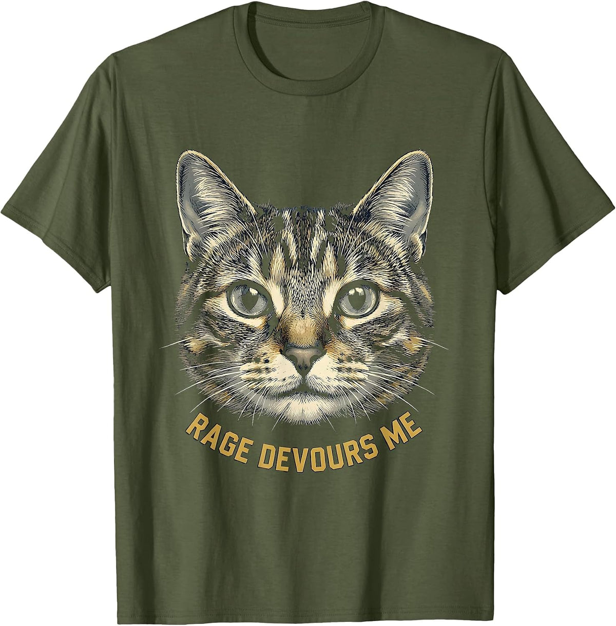 Rage Devours Me Funny Cat Meme Cat Lover Humor T-Shirt - Olive Green